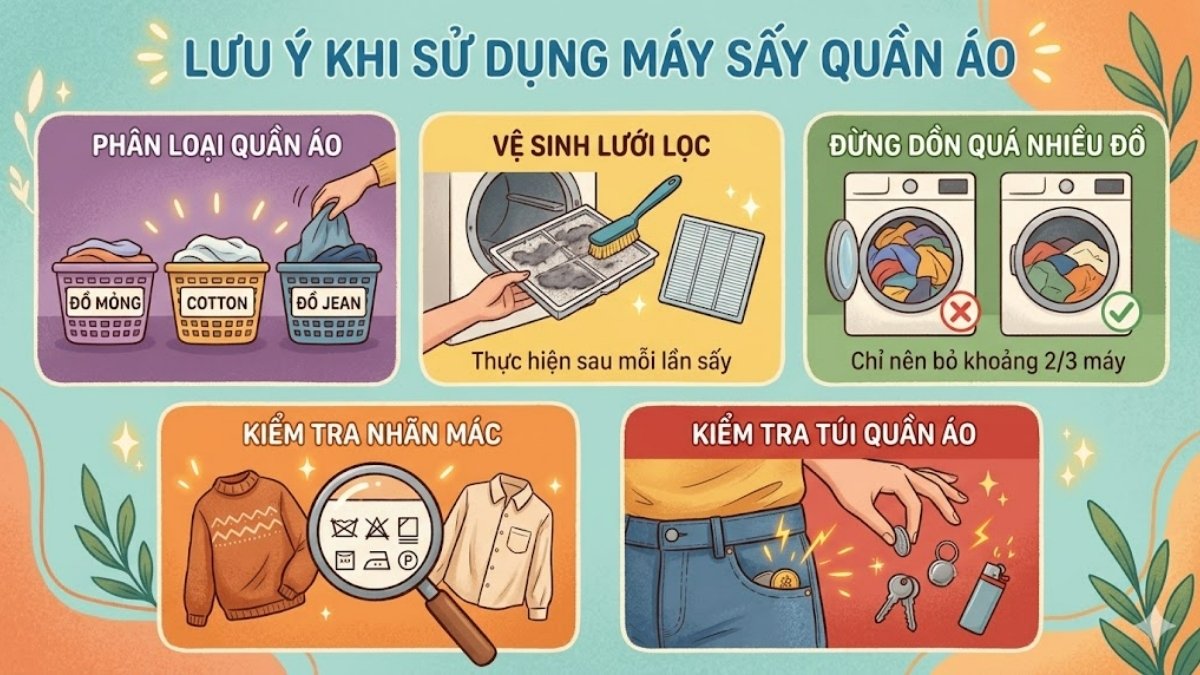Lưu ý khi sử dụng máy sấy quần áo