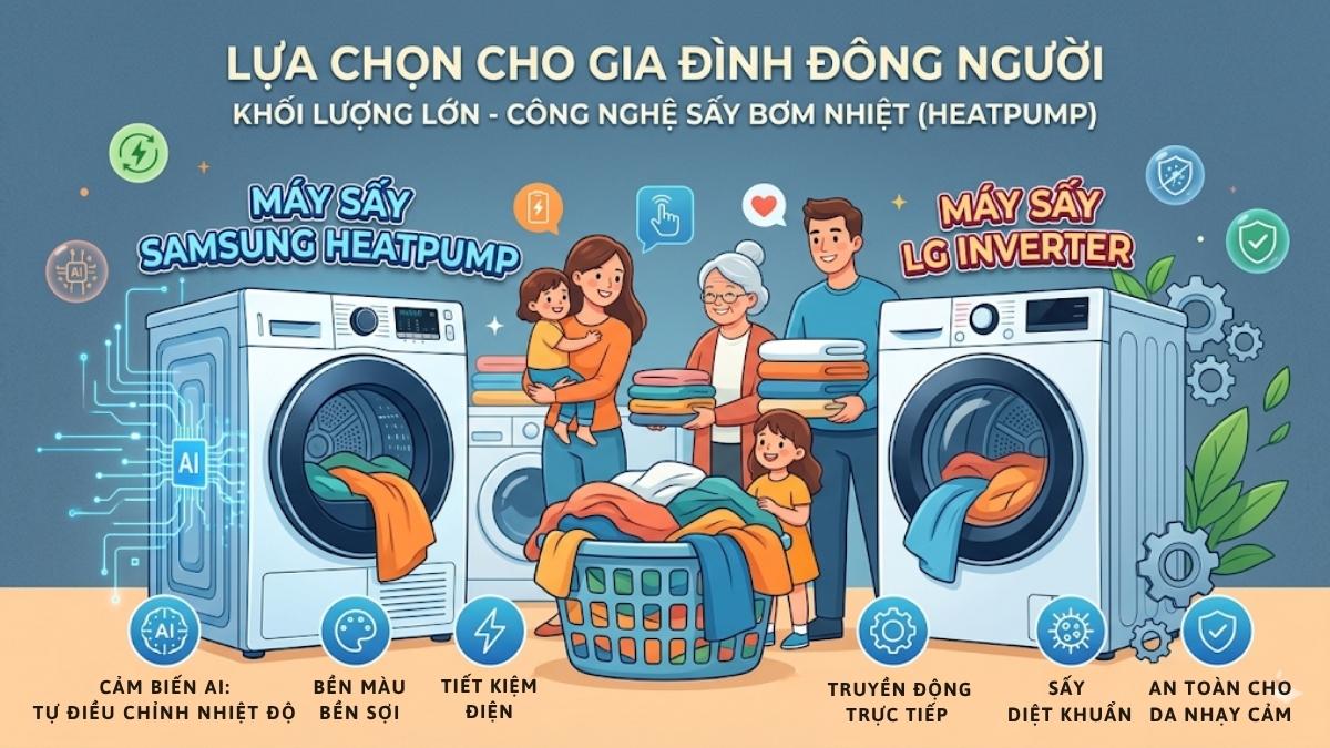 Nên mua máy sấy quần áo loại nào tốt? lựa chọn cho gia đình đông người