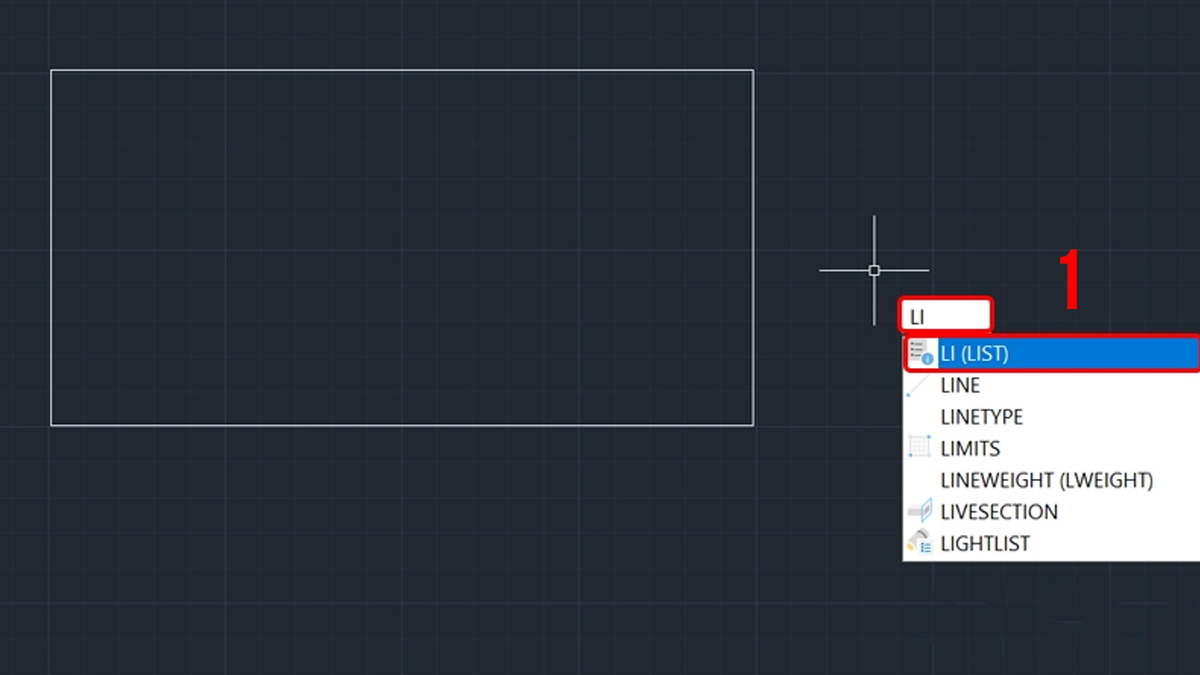 cách dùng lệnh đo diện tích trong CAD bằng LIST(LI) - bước 1