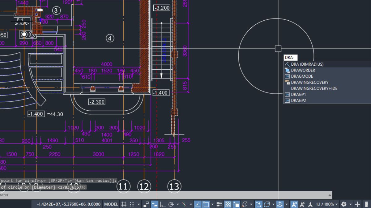 Cách dùng lệnh đo bán kính trong CAD - bước 1