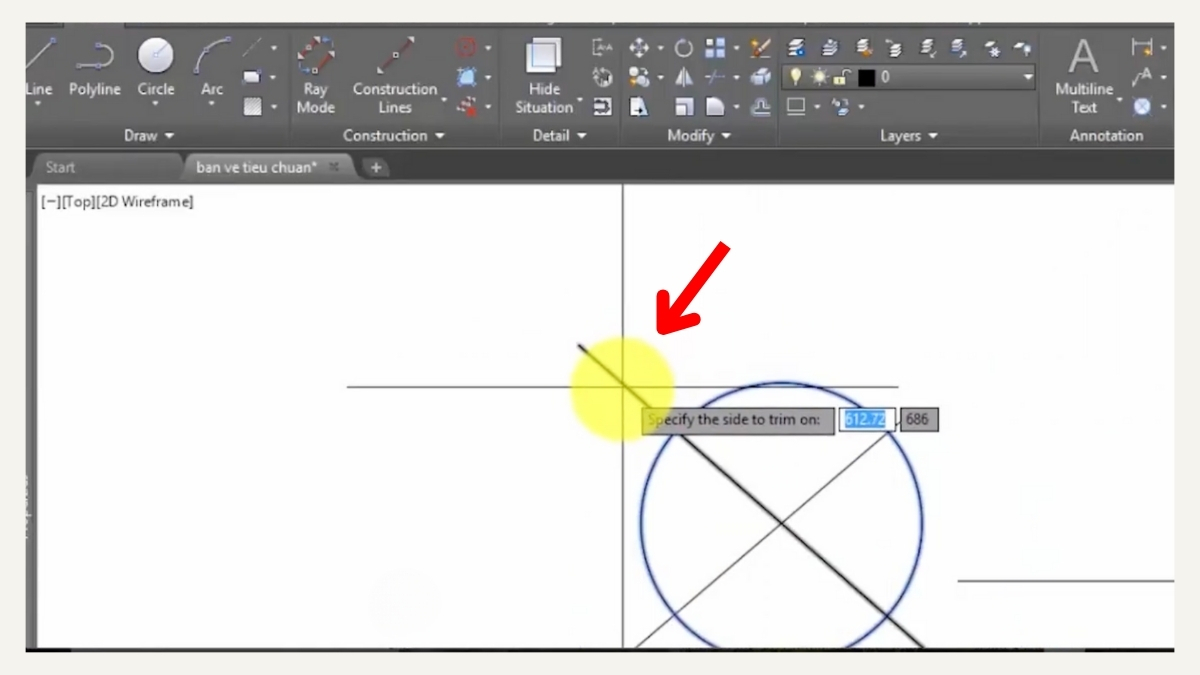 Cách sử dụng lệnh Extrim trong CAD để cắt đối tượng - bước 3