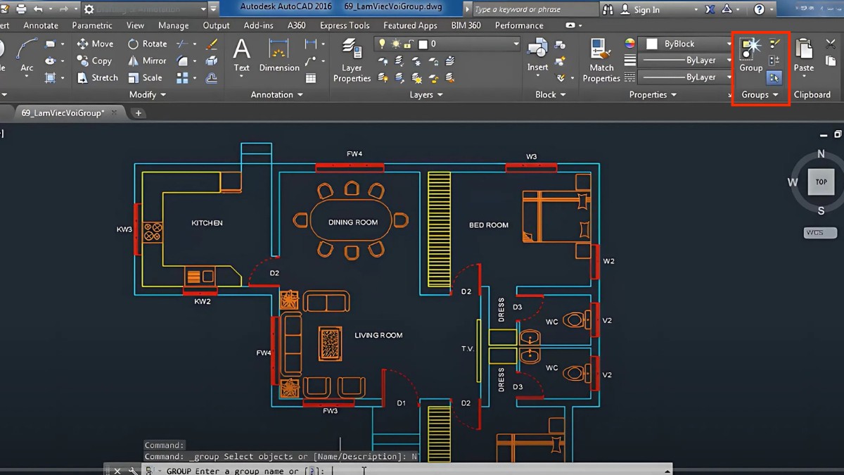 Cách sử dụng lệnh Group trong Autocad - bước 2