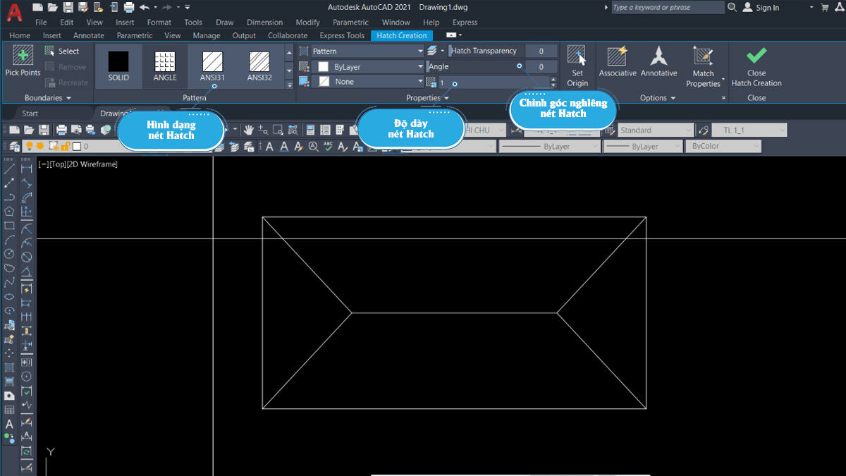 Cách sử dụng của lệnh Hatch trong CAD - bước 2