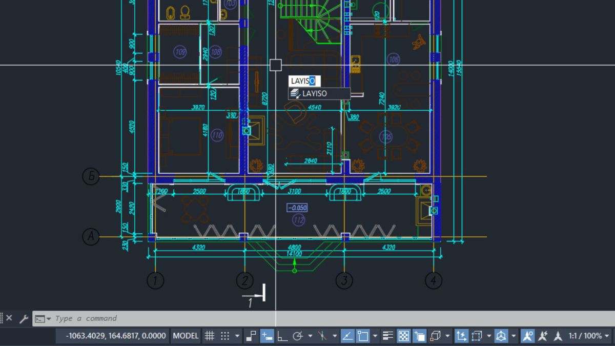 Cách dùng lệnh Layiso ẩn hiện layer trong AutoCAD - bước 1
