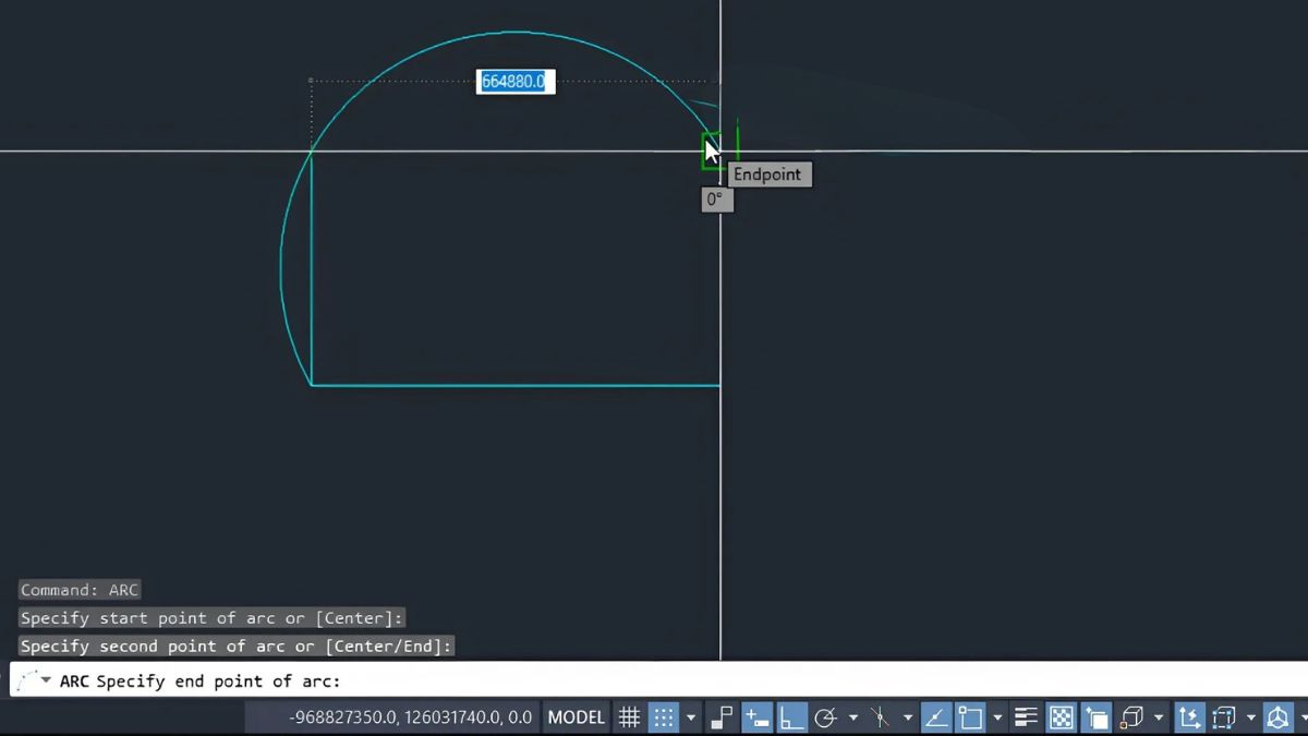 các lưu ý lệnh vẽ cung tròn qua 2 điểm trong cad