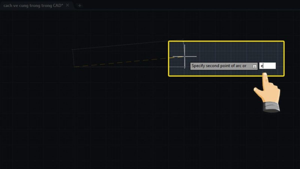 lệnh vẽ cung tròn qua 2 điểm trong cad điểm đầu, cuối và góc - bước 2