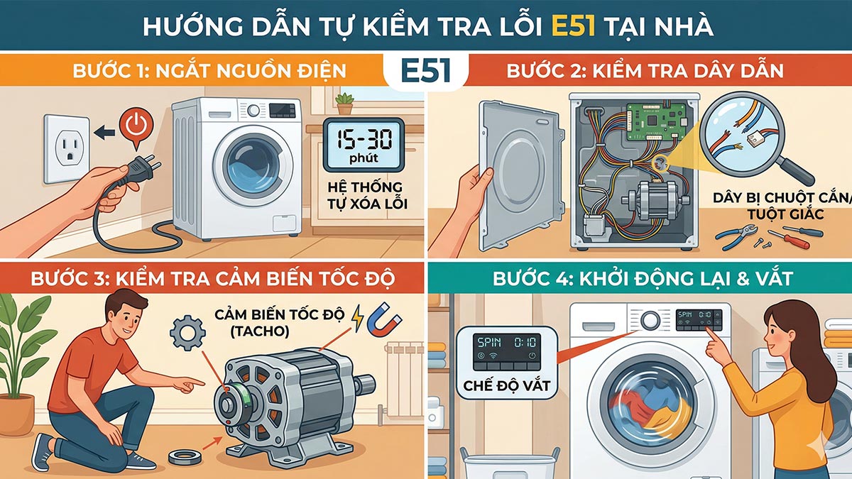 Cách kiểm tra lỗi E51 máy giặt Electrolux tại nhà