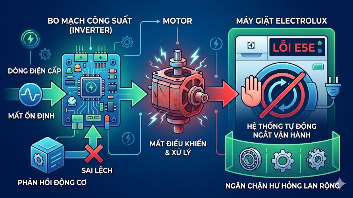 Nguyên nhân gây lỗi E5E máy giặt Electrolux - motor máy giặt gặp sự cố