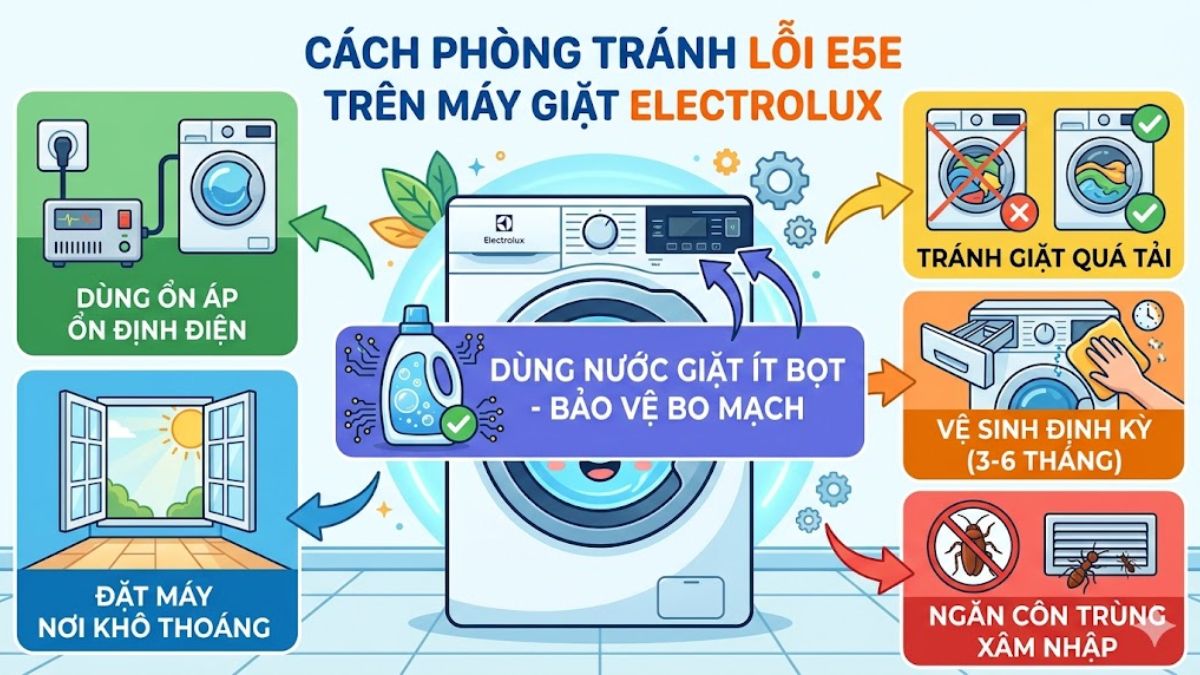 Cách phòng tránh lỗi E5E máy giặt Electrolux