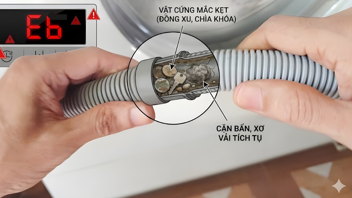 Nguyên nhân gây lỗi E6 máy giặt Toshiba - tắc nghẽn hệ thống xả nước