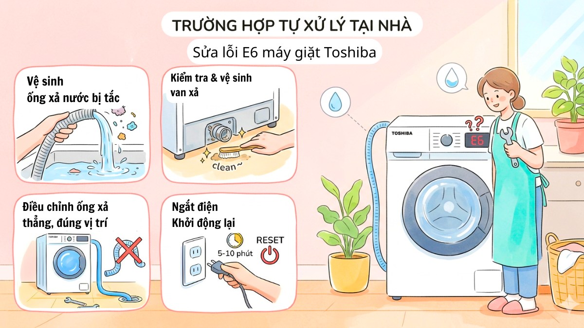 Cách sửa lỗi E6 máy giặt Toshiba hiệu quả