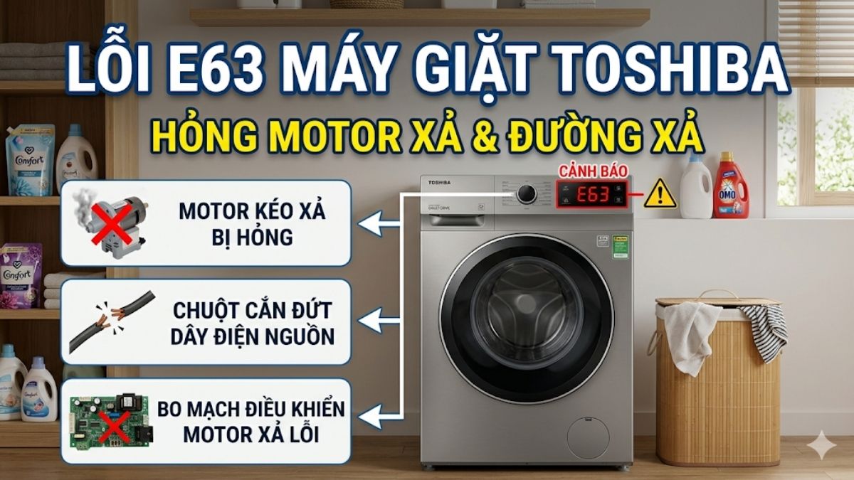 Lỗi E63 máy giặt Toshiba là gì?