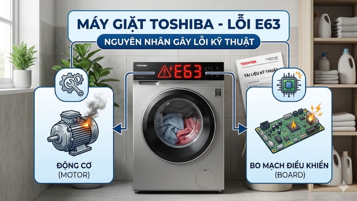 Nguyên nhân gây ra lỗi E63 máy giặt Toshiba - board mạch điều khiển bị lỗi