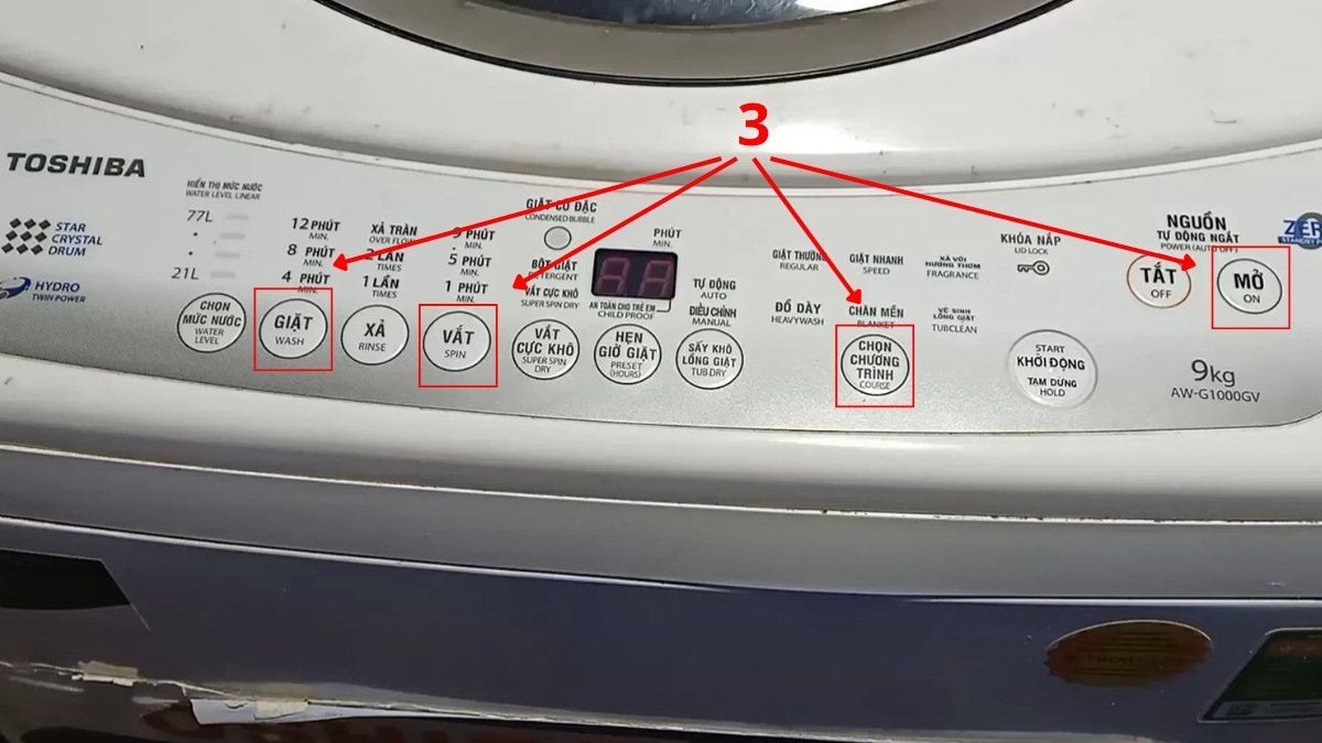 sửa lỗi E64 máy giặt Toshiba bằng reset máy bước 2