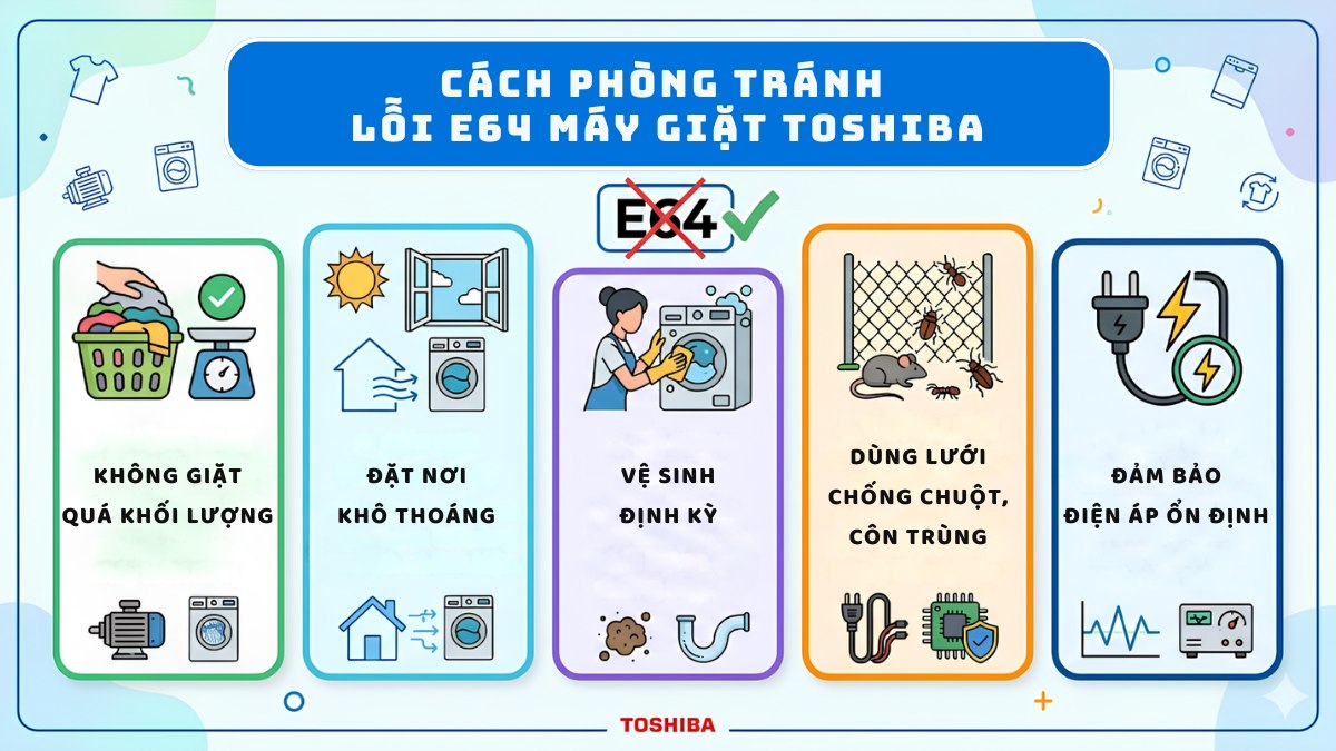 Cách phòng tránh lỗi E64 máy giặt Toshiba