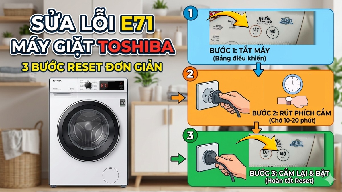 sửa lỗi E71 máy giặt Toshiba bằng reset máy giặt - cách 1