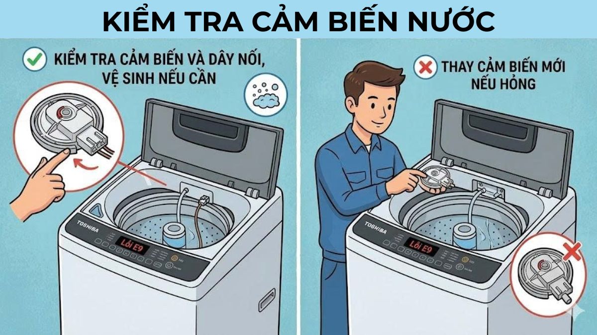 Cách kiểm tra và sửa lỗi E9 tại nhà - kiểm tra cảm biến nước