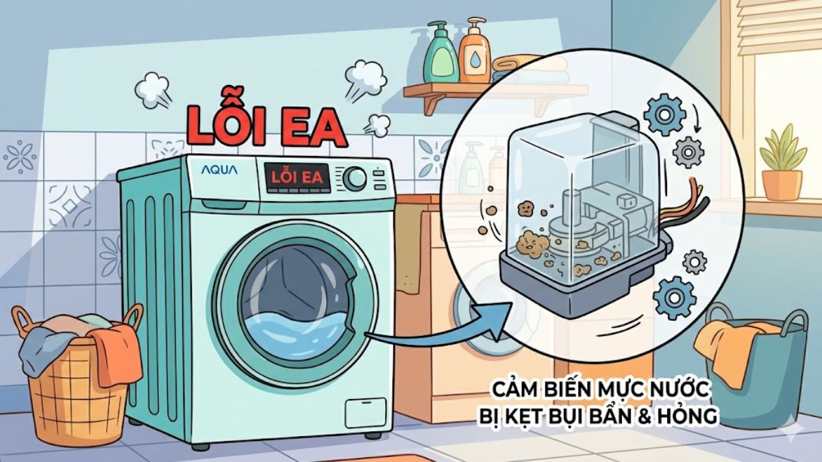 Nguyên nhân gây lỗi EA máy giặt Aqua - lỗi cảm biến mực nước