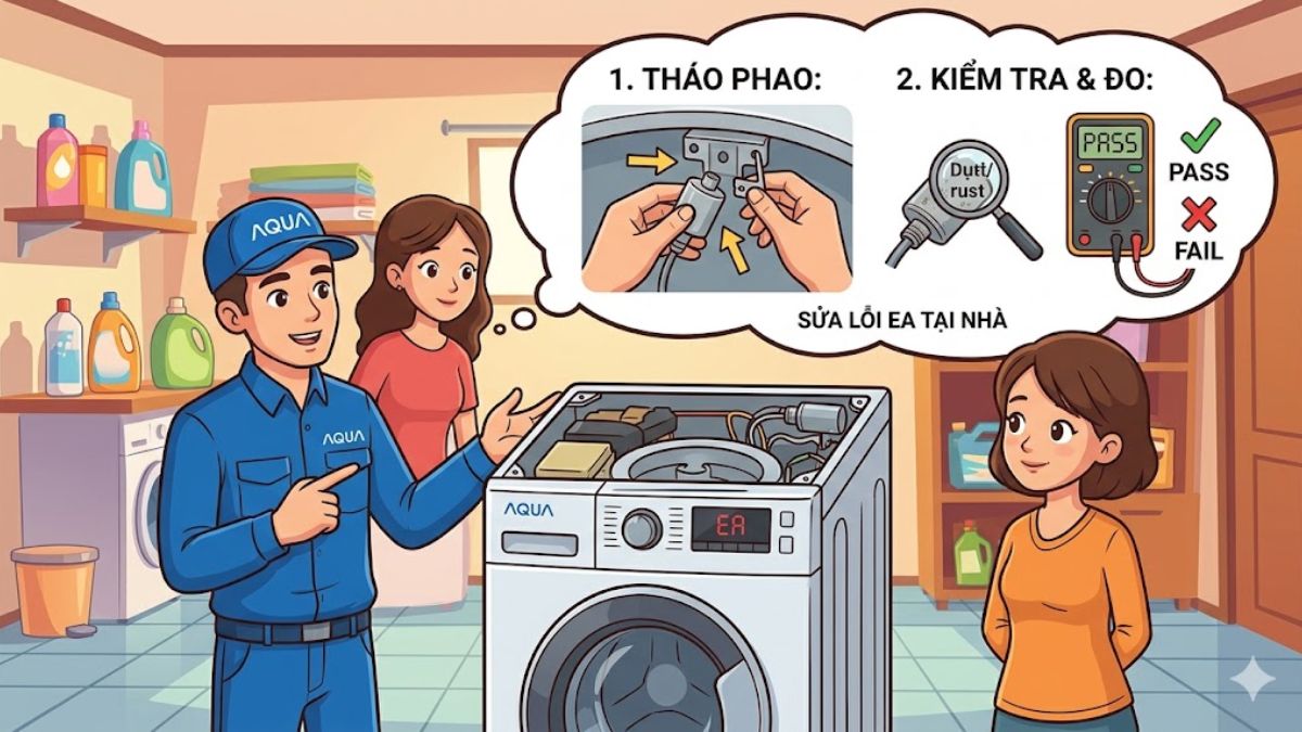 Cách kiểm tra lỗi EA máy giặt Aqua tại nhà bước 2