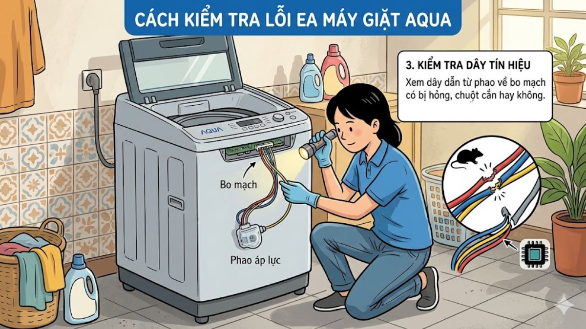 Cách kiểm tra lỗi EA máy giặt Aqua tại nhà bước 3