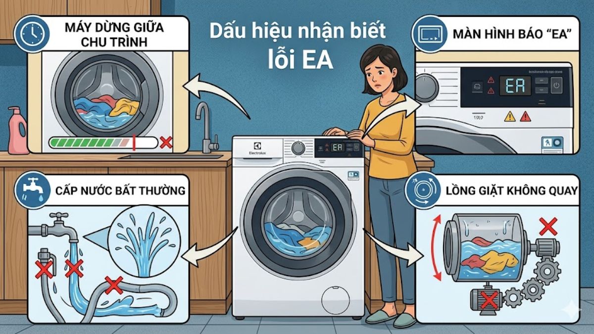 Dấu hiệu nhận biết lỗi EA máy giặt Electrolux