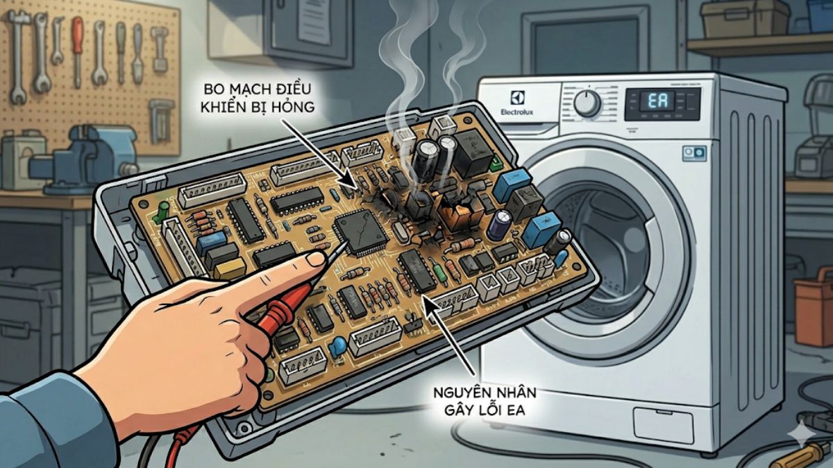 Nguyên nhân gây ra lỗi EA máy giặt Electrolux - hỏng bo mạch điều khiển