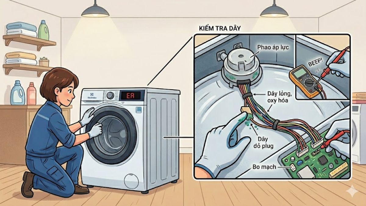 Nguyên nhân gây ra lỗi EA máy giặt Electrolux - kiểm tra dây kết nối