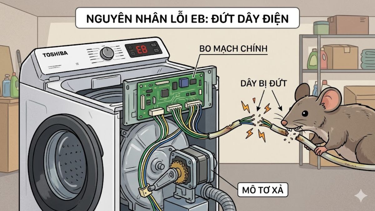 Nguyên nhân gây lỗi EB máy giặt Toshiba - đứt dây điện