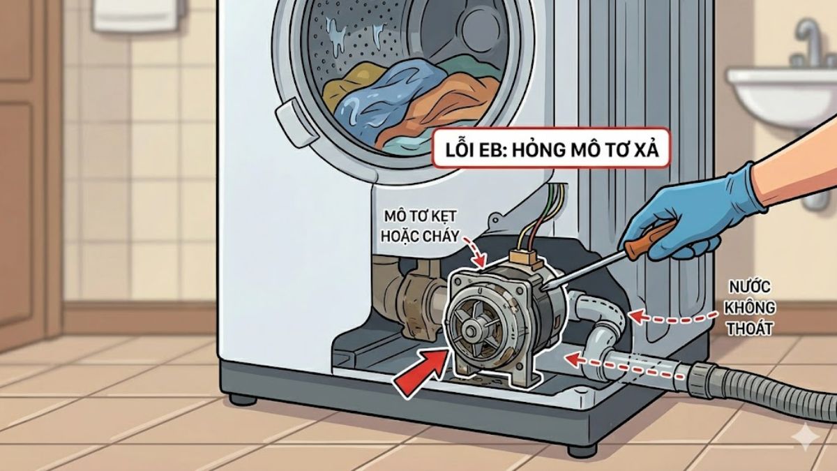 Nguyên nhân gây lỗi EB máy giặt Toshiba - hỏng mô tơ xả