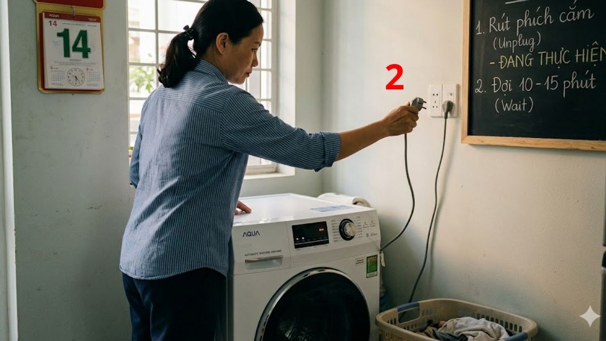 Cách kiểm tra và sửa lỗi ED máy giặt Aqua bằng cách reset máy giặt aqua bước 2