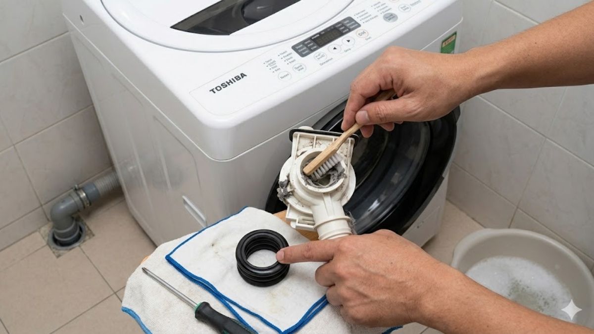 Cách kiểm tra và sửa lỗi ED máy giặt Toshiba - vệ sinh van xả
