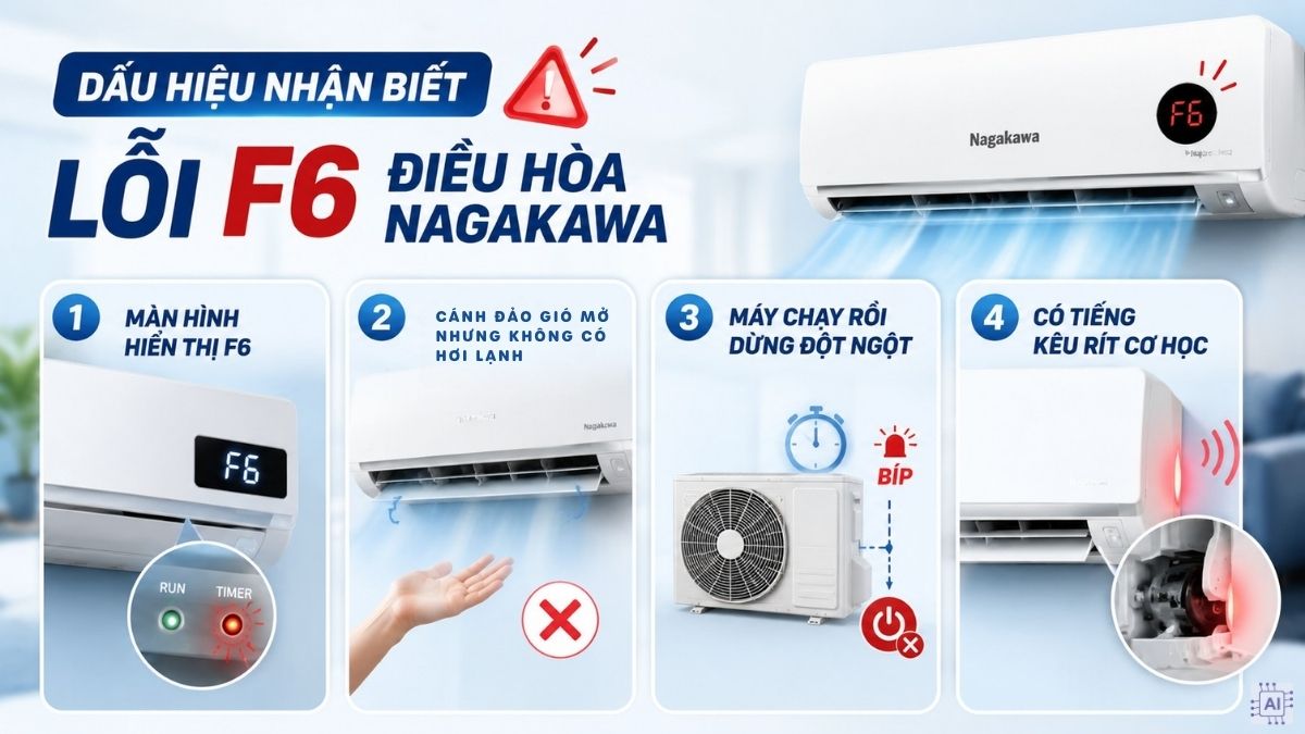 Dấu hiệu nhận biết lỗi F6 điều hòa Nagakawa