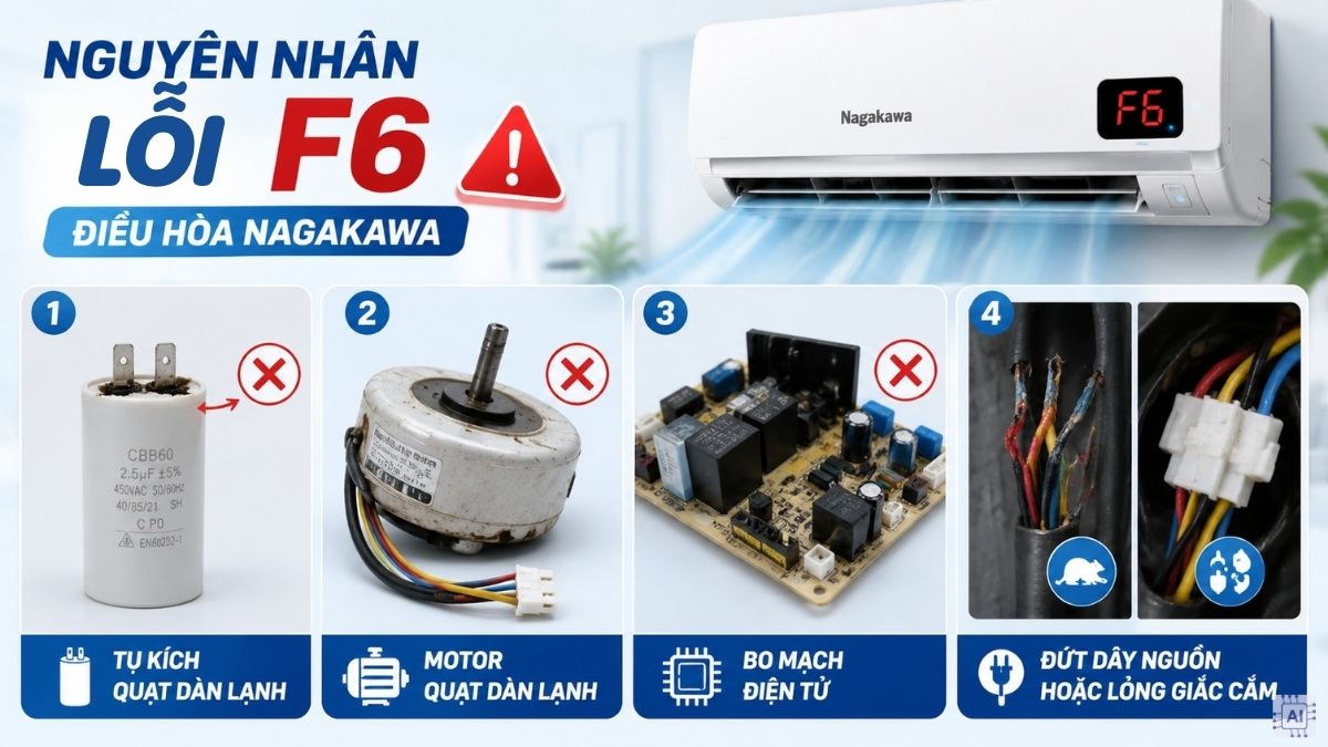 Nguyên nhân gây ra lỗi F6 điều hòa Nagakawa