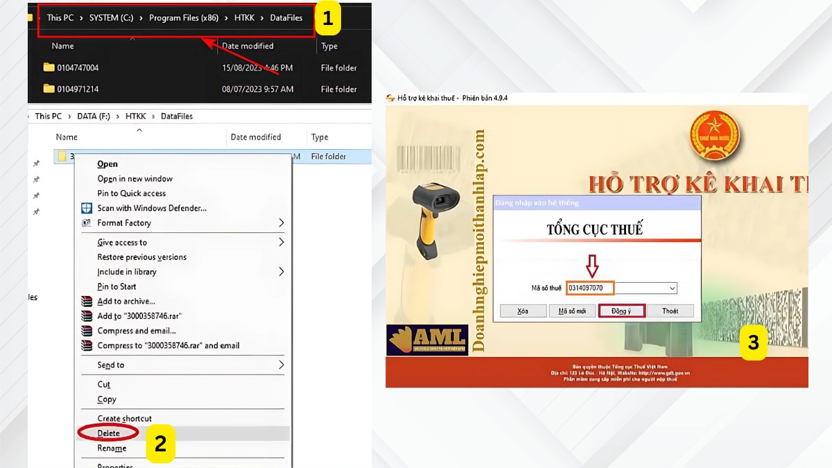 Xoá dữ liệu phần mềm HTKK
