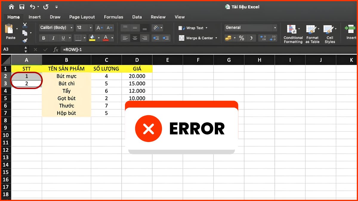 Nguyên nhân gây lỗi không kéo được số thứ tự trong Excel