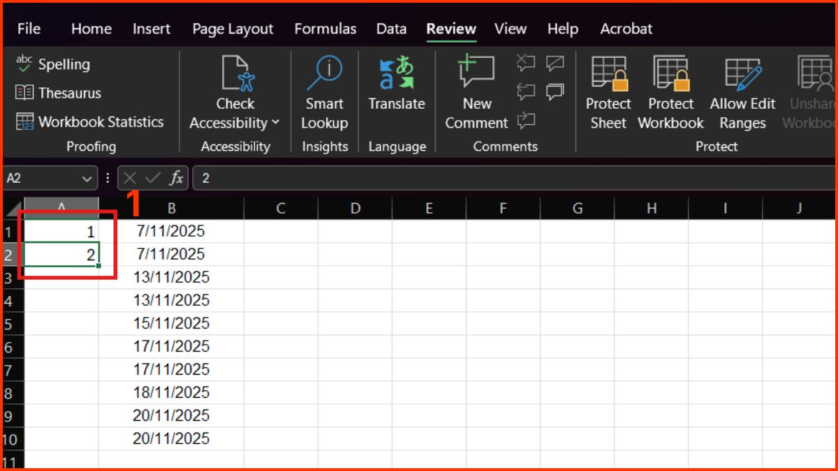 Cách kéo số thứ tự trong Excel bước 1