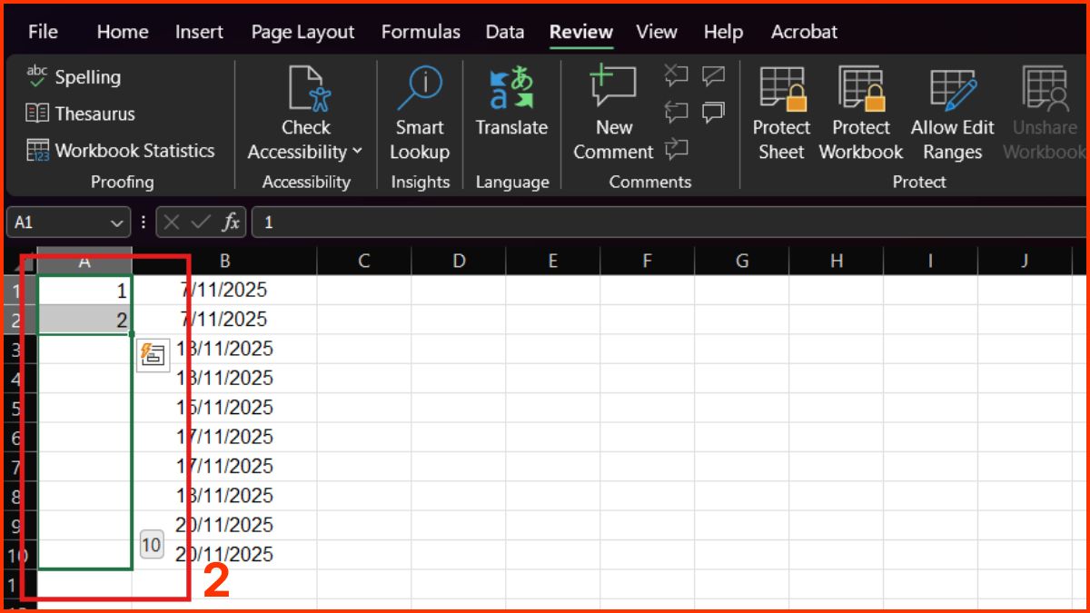 Cách kéo số thứ tự trong Excel bước 2