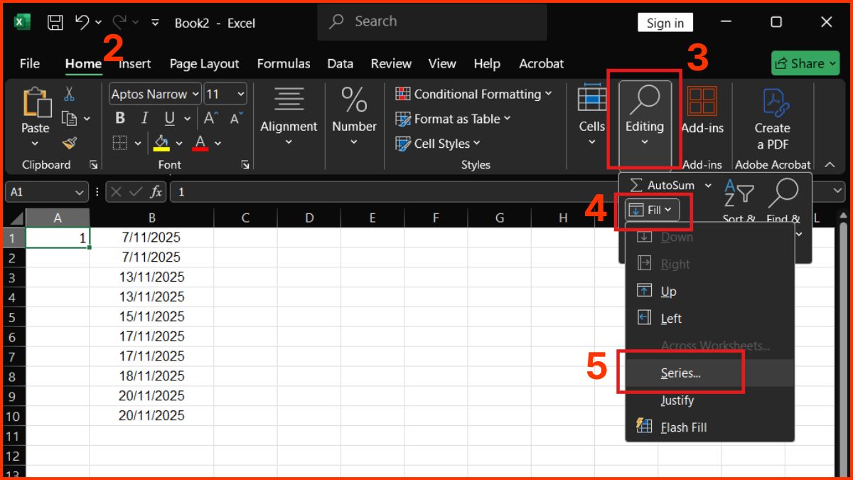 sửa lỗi không kéo được số thứ tự trong Excel bằng công cụ fill bước 2