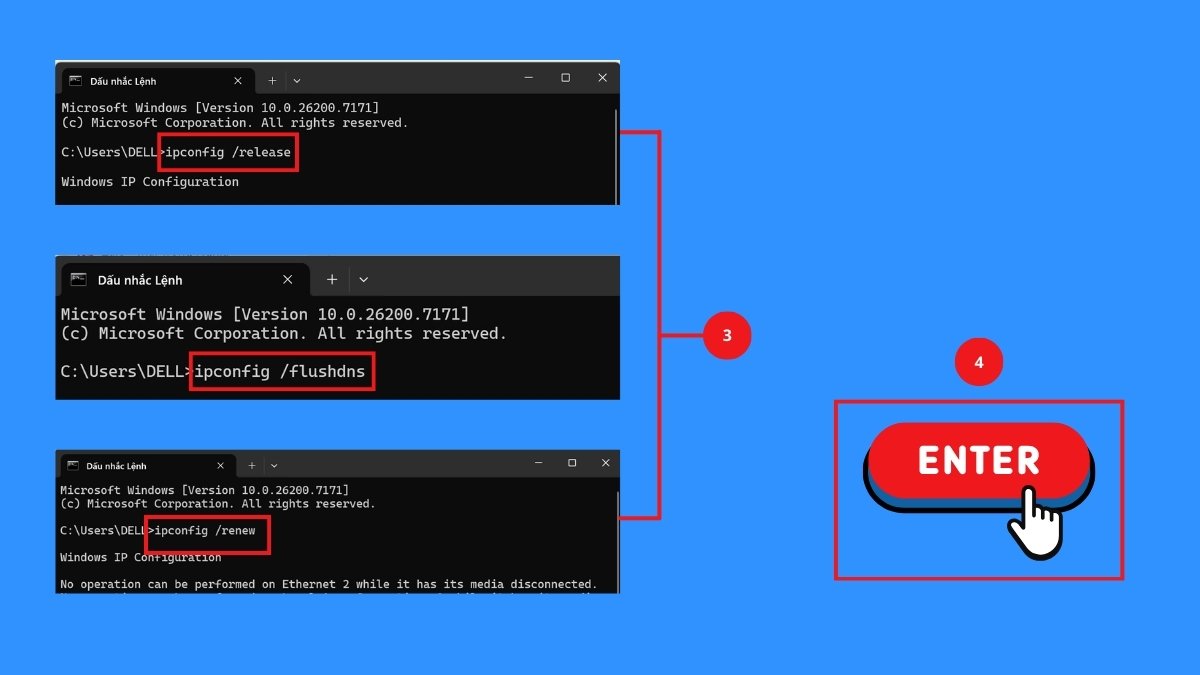 sửa lỗi No Internet Secured bằng refresh lại cấu hình IP bước 2