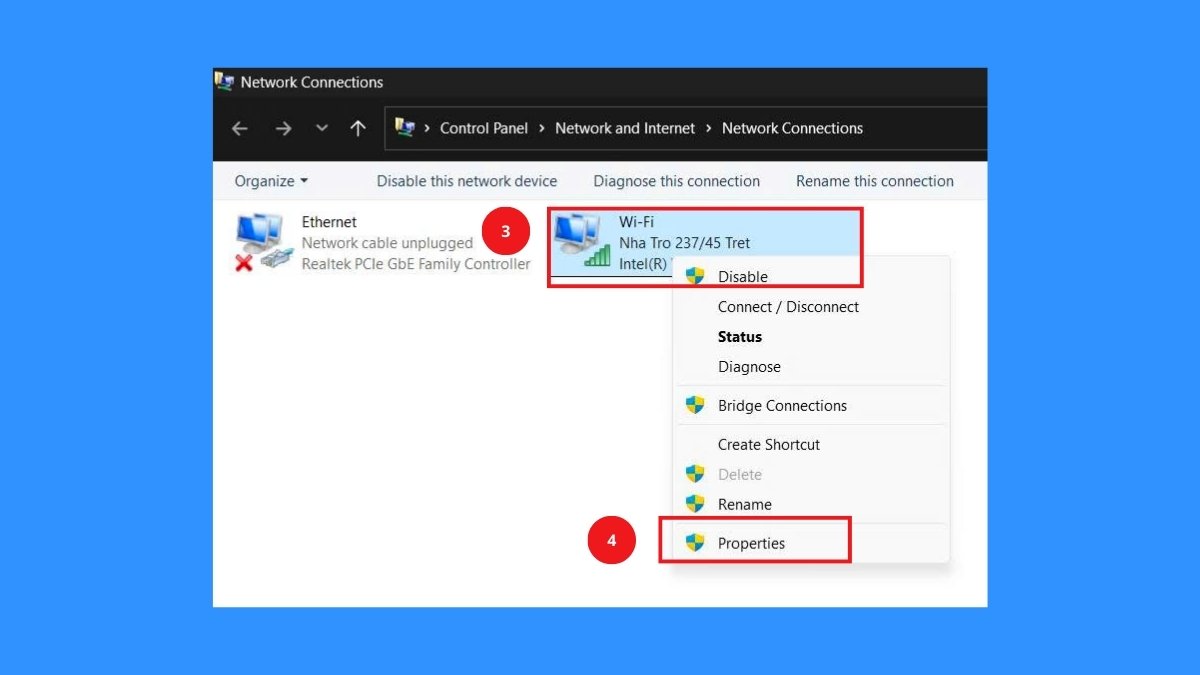 sửa lỗi No Internet Secured bằng kiểm tra lại các thuộc tính kết nối bước 2