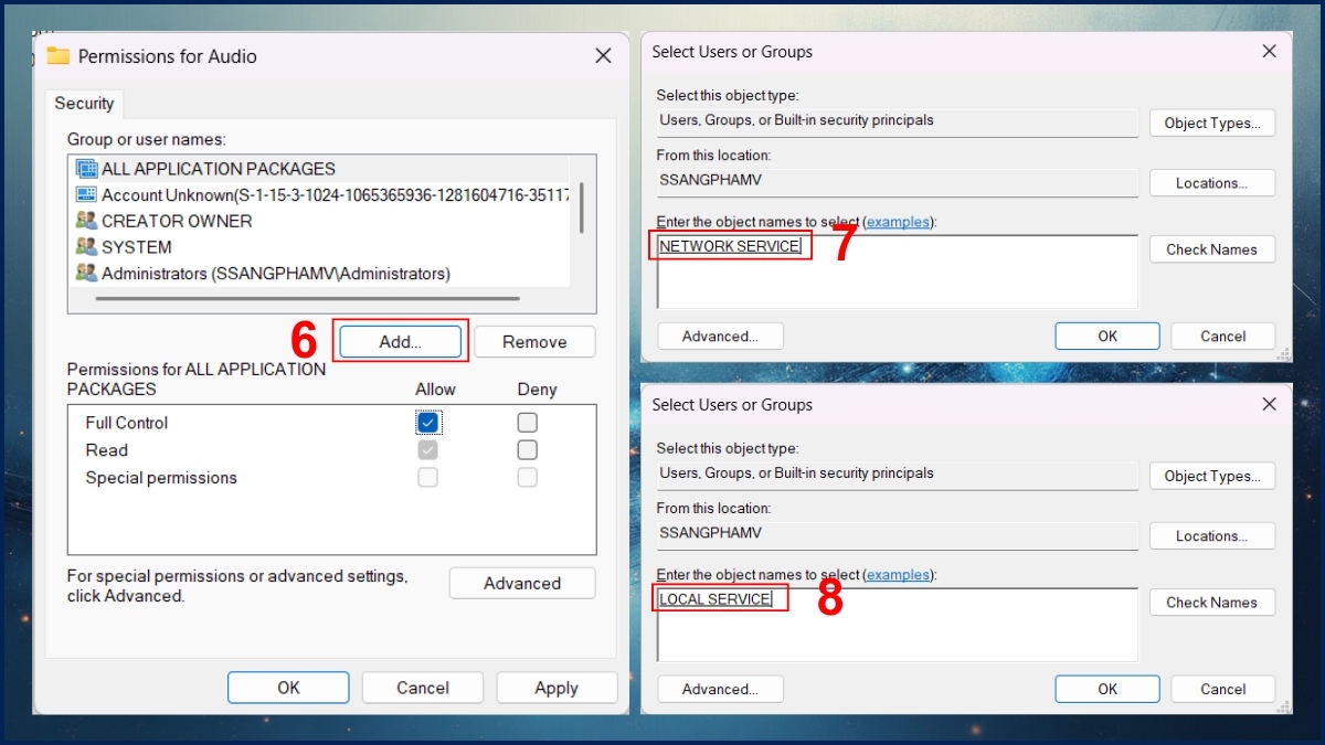 Cách khắc phục lỗi Speakers Not Plugged In Win 10 bằng thêm network service bước 4