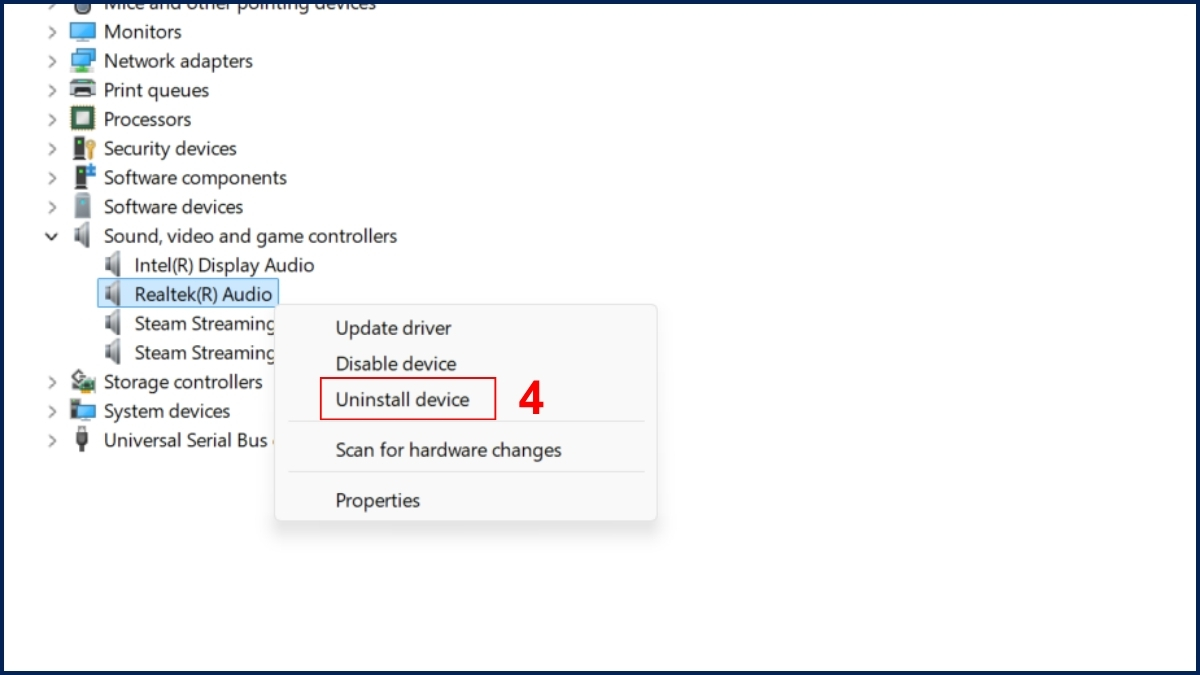 Gỡ cài đặt driver và thiết bị âm thanh bước 3