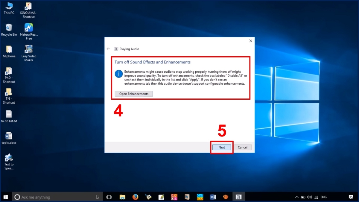 Cách khắc phục lỗi Speakers Not Plugged In Win 10 bằng chạy trình khắc phục sự cố âm thanh bước 4