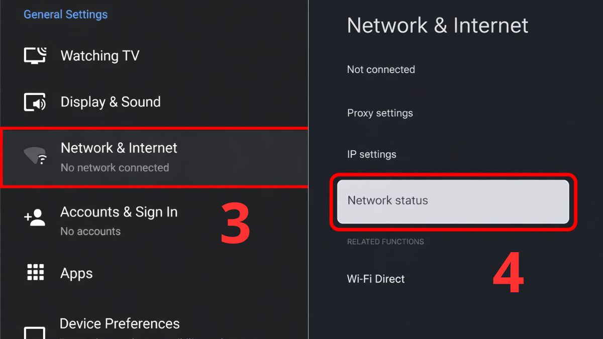 khắc phục lỗi tìm kiếm bằng giọng nói trên tivi Sony bằng kết nối mạng bước 2