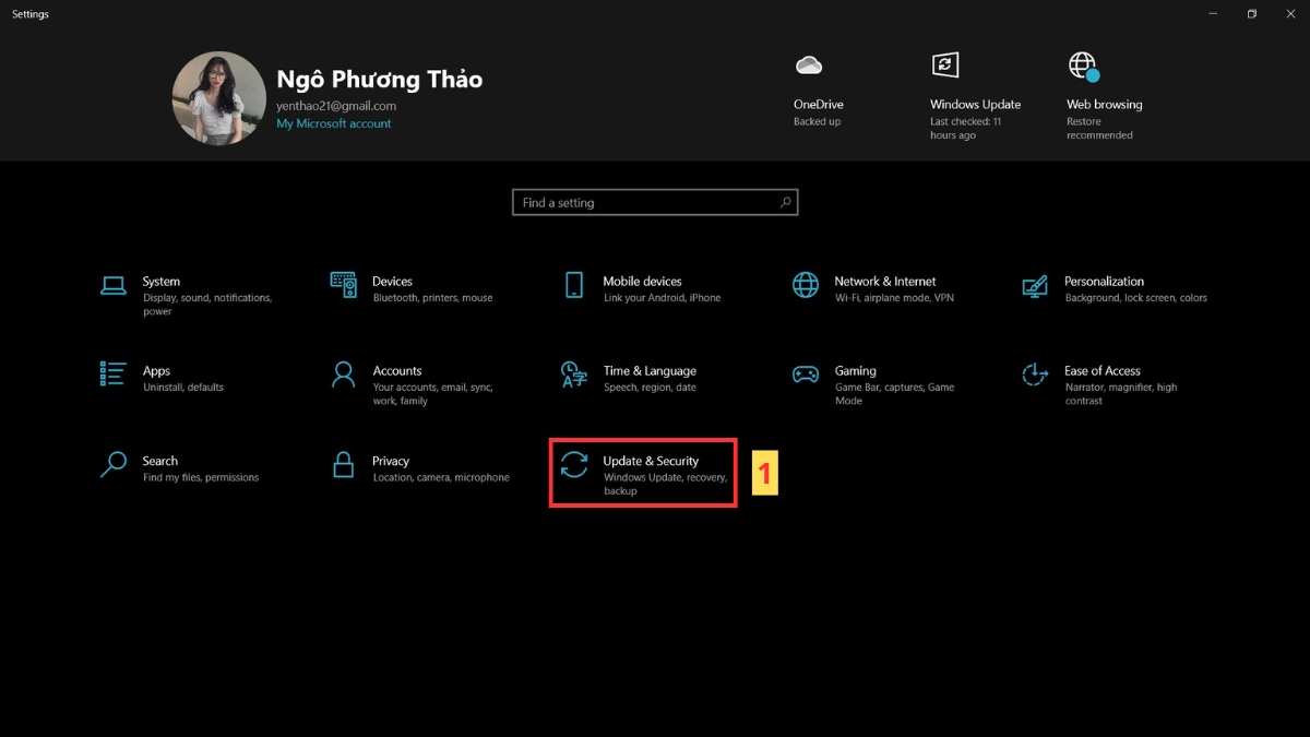 Cập nhật Windows mới nhất bước 1