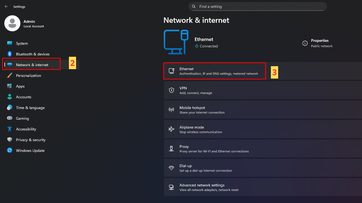 sửa lỗi Unidentified Network bằng cài đặt địa chĩ IP tĩnh bước 2