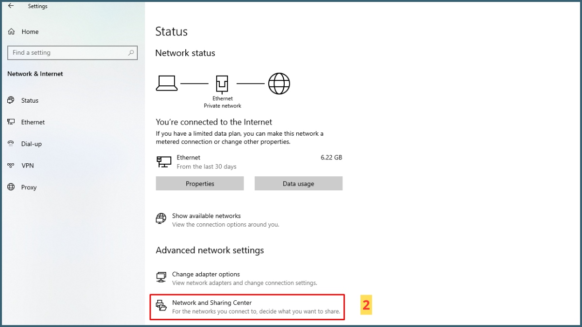 sửa lỗi Unidentified Network bằng cấp địa chỉ IP tự động bước 1 tiếp theo