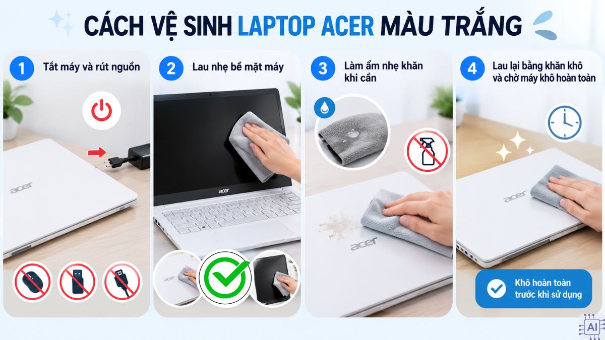 Cách vệ sinh laptop Acer màu trắng