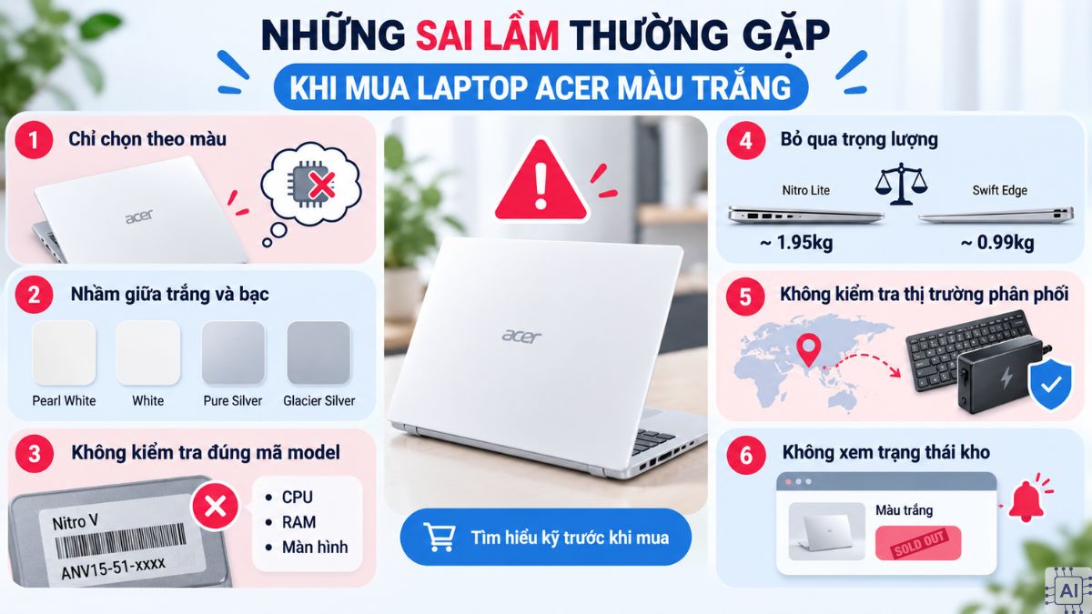 Những sai lầm thường gặp khi mua laptop Acer màu trắng