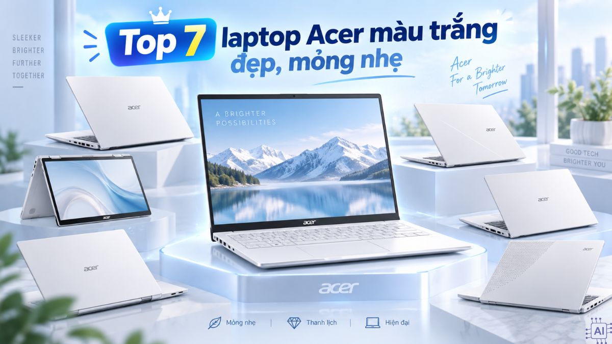 Top 5 laptop Acer màu trắng đẹp, mỏng nhẹ, đáng mua 2026